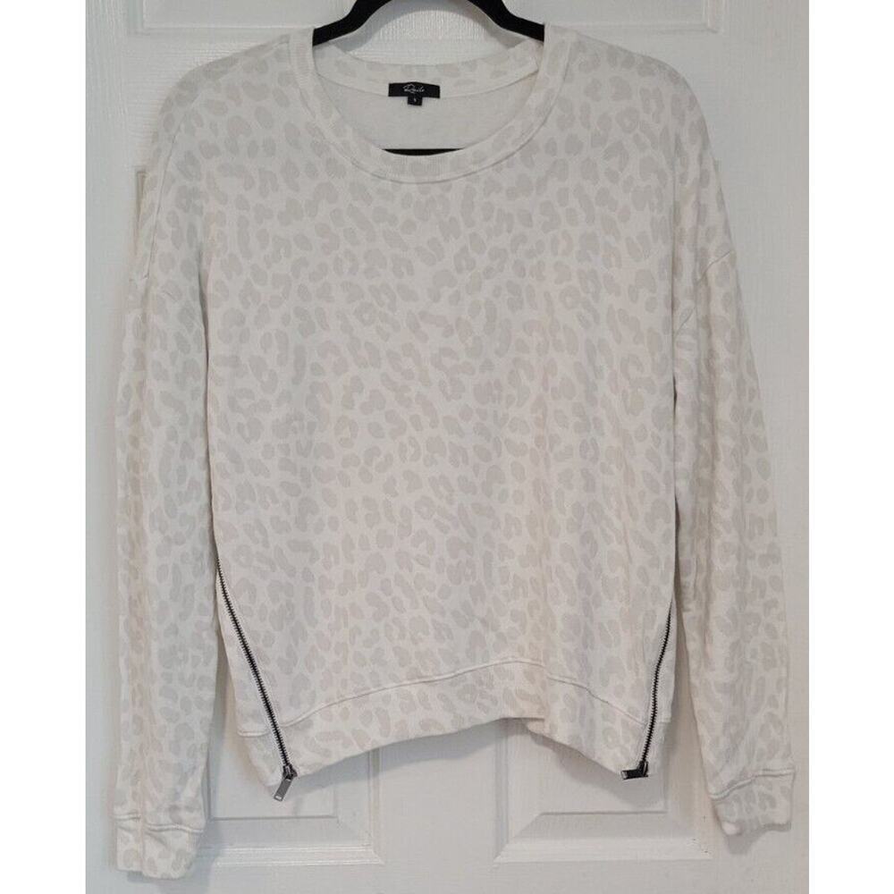 Rails Women's Small Sweatshirt Side Zip Flocked White Leopard Pullover